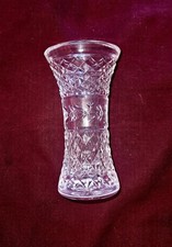 Vintage Cut Crystal Glass Flower Basket with Thumbprint Handle, 10 inches tall