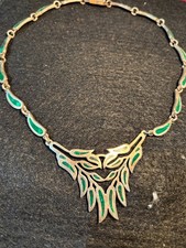 Mexican Sterling Silver Necklace with Bezel-Set Malachite Diamond Links and Triangular Pendant, 22" Long — listing 4