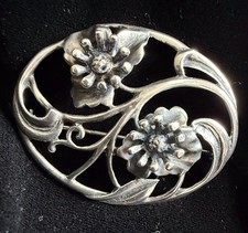 Art Nouveau Silver Footed Bowl with Repoussé Poppy and Whiplash Scroll Design, 13 in., listing 2