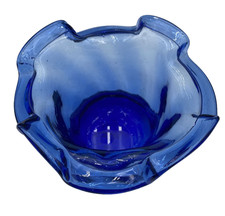 Vintage Cobalt Blue Hand-Blown Glass Ruffled-Rim Bowl — listing 3