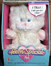 Vintage White Persian Plush Cat with Red Nose and Heart Ribbon — listing 3