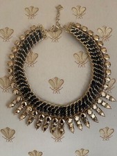 Boho Statement Collar Necklace with Black Leather, Wire-Wrapped Bars & Antiqued Silver-Tone Hardware — listing 6