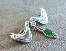 Danish Skønvirke Silver Bird & Foliate Link Bracelet with Green Cabochons, listing 4