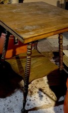 Antique Victorian Oak Parlor Table with Glass Ball & Claw Feet and Spool-Turned Legs — listing 2