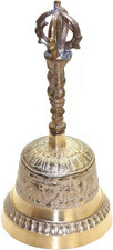 Vintage Brass Hand Bell with Turned Wood Handle — listing 2