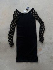 bebe Black Jersey Kimono-Sleeve Ruched Plunge Dress — listing 6