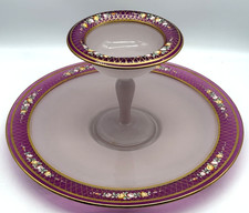 Vintage Pink Depression-Style Glass Oval Serving Tray with Frosted Wild Rose Floral Relief
