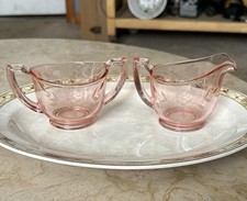 Pink Depression Glass Handled Serving Tray with Textured Center, listing 5