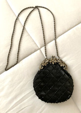 Jessica McClintock Black Beaded Evening Bag with Ornate Silver-Tone Frame and Chain — listing 6