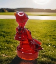 Girl with Two Geese Amberina Red Glass Figurine, 8 inches
