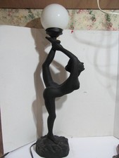 Art Deco Cast Metal Nude Figural Boudoir Lamp with Red Glass Panel — listing 4