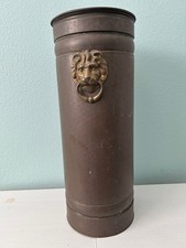 Antique Hammered Brass Umbrella Stand with Lion Head Ring Handles and Paw Feet — listing 5