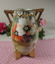 Antique Hand-Painted Nippon Porcelain Handled Nut/Bonbon Dish with Rose Cartouches — listing 4