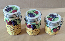 Gourmet Home Accents Ceramic Hinged Canister Set (Pair) with Embossed Fruit Basketweave Design — listing 4