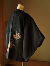 Japanese Short Kimono Jacket in Navy Fine Wool (Hanten / Haori Style) — listing 6