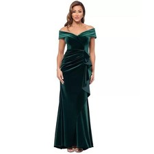 Xscape Emerald Green Velvet Ruched Sleeveless Evening Gown, Size 16 — listing 2