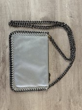 Chain-Trim Flap Crossbody Bag, Gray Metallic Snake-Embossed, Falabella Style — listing 4