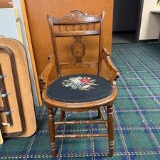 Antique Victorian Maple Side Chair with Floral Needlepoint Seat — listing 5