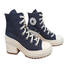 Converse Chuck 70 De Luxe Heel Hi Black Leather Platform Block Heel Boots with Heart Studs, Women's 7.5 — listing 2