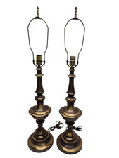mid century pair Pair of Vintage Table Lamps - Polished Brass Urn & Brushed Nickel with Pleated Shades — listing 2