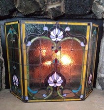 Tiffany fireplace screen Tiffany Style Stained Glass Fireplace Screen with Sunflower and Rose Design — listing 4