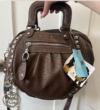 Kathy Van Zeeland Brown Suede & Patent Leather Crown Logo Satchel Handbag — listing 2