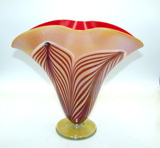 Art Glass Iridescent Pulled Feather Bud Vase with Gold/Green Aurene Finish — listing 6