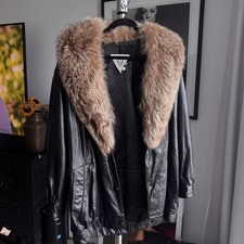 J. Percy for Marvin Richards Brown Leather Coat with Fur Collar, Size S — listing 3