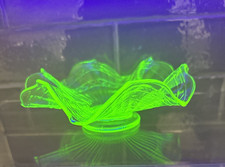 Frosted Uranium Glass Low Bowl / Console Bowl with Rolled Rim — listing 2