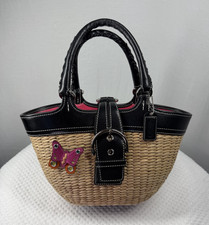 Coach Straw & Coral Leather Butterfly Applique Handbag — listing 5