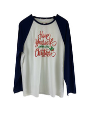 Merry Christmas Tree Raglan Long Sleeve Shirt, Grey and Red, Buffalo Plaid & Leopard Trees, Size XL — listing 2