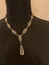 Vintage Silver-Tone Marcasite Lariat-Style Y-Drop Necklace with Teardrop Pendant — listing 4