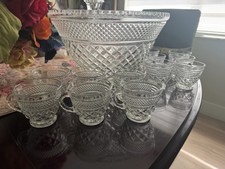Wexford Diamond-Point Pressed Glass Punch Bowl Set with Cups — listing 5