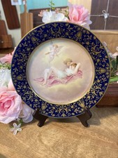 Set of Four Antique Hand-Painted Porcelain Cabinet Plates with Geometric Star & Rosette Motif — listing 3