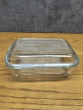 Vintage Depression-Era Ribbed Glass Refrigerator Dish with Embossed Vegetable Lid (8.5" x 4.125" x 3.25") — listing 3
