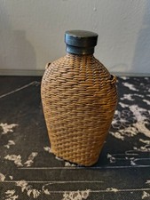 Antique Wicker-Wrapped Glass Flask with Metal Screw Cap — listing 3