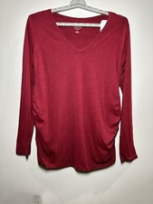 Scoop Long Sleeve Double Layer Maternity Shirt, Grey and White, Side Ruching, Size L (12-14), listing 2