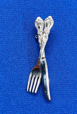 Vintage Figural Fork Brooch with Rhinestone Handle, Gold-Tone — listing 5