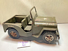 Vintage Pressed Steel Military Jeep Toy with Fold-Down Windshield, Olive Drab — listing 2