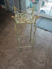 Vintage Wrought Iron Tole Three-Tier Plant Stand with Leaf and Bird Motif — listing 4