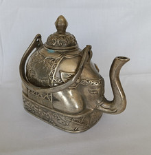 Chinese Export White Metal Ewer and Tea Caddy Set with Inset Bone Painted Panels