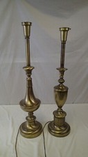 mid century pair Pair of Vintage Table Lamps - Polished Brass Urn & Brushed Nickel with Pleated Shades — listing 3