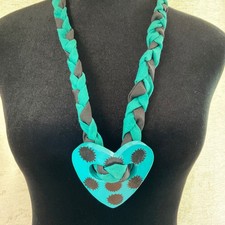 Handmade Fabric Statement Bib Necklace, Recycled Textile Strips, Blue Gray Teal — listing 6