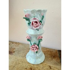 Vintage Capodimonte-Style Lustreware Vase with Applied Porcelain Roses — listing 2