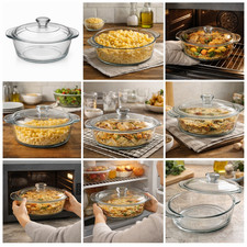 Libbey Clear Glass Ribbed Covered Casserole Dish with Lid, 1.5 Qt