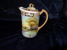 Antique Noritake Hand-Painted Chocolate Pot, White & Gold Moriage with Pink Roses — listing 6