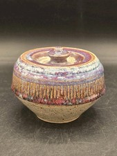 signed studio pottery Studio Pottery Lidded Jar with Twisted Rope Handle, Signed — listing 5