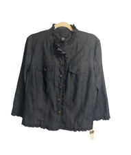 Women's Chambray Denim Ruffle-Front Peplum Jacket & Skirt Two-Piece Set — listing 6