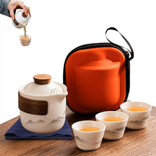 Chinese Kung Fu Travel Tea Set with Green Reactive Glaze - Teapot, Gourd Caddy, 4 Cups, Bamboo Tray & Carry Case — listing 6