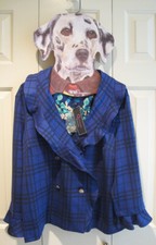 C. Wonder Navy & Green Tartan Plaid Wool Blend Blazer with Gold Buttons, Size 12 — listing 3